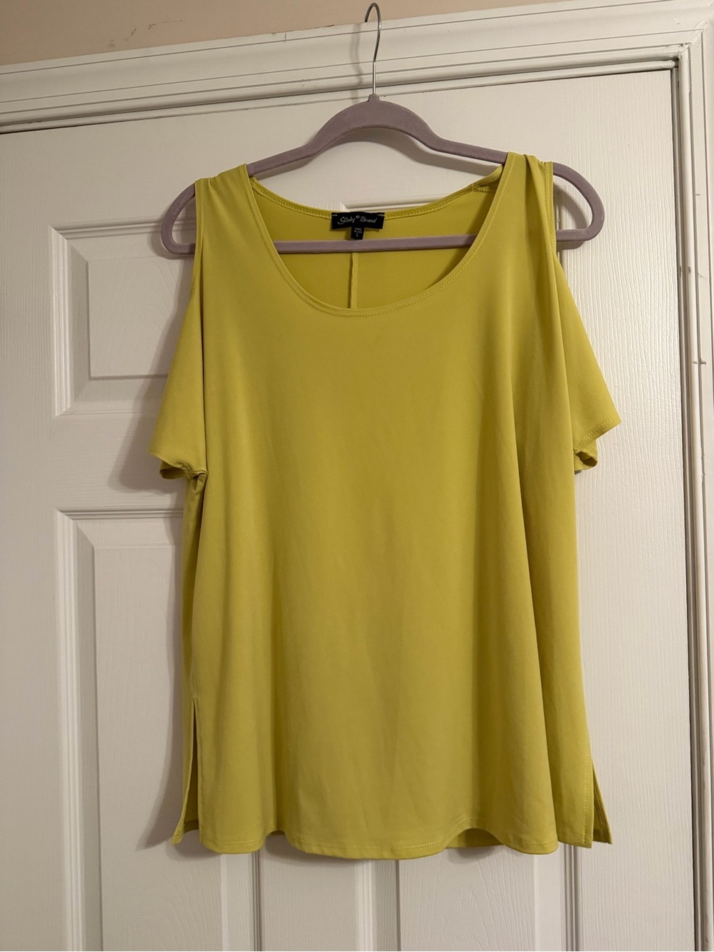 Slinky Brand Lime Cold-Shoulder Scoop Neck Tee